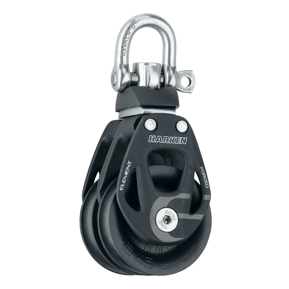 Harken 45mm double element block with swivel, featuring a compact design and durable construction for sailing applications.