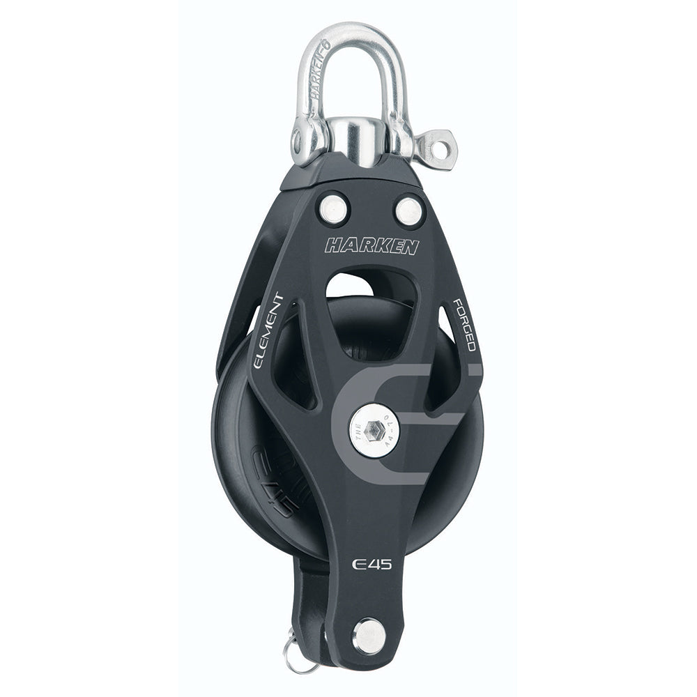 Harken 45mm single element block with swivel becket for sailing, featuring durable construction and compact design.