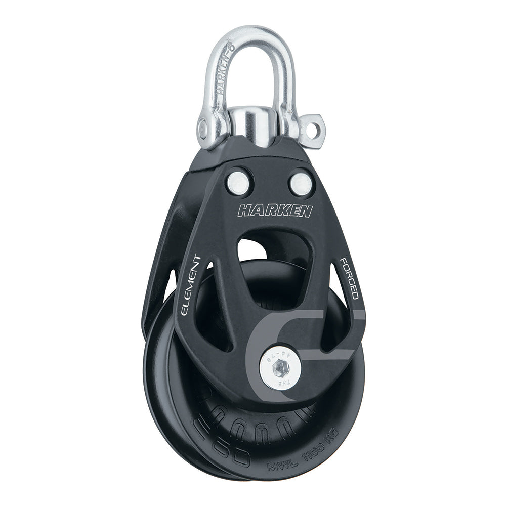 Harken 60mm single aluminum block with swivel, used for sailing and rigging applications, featuring durable construction and smooth operation.