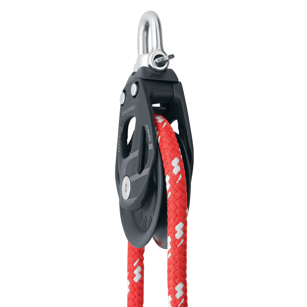 Harken 60mm single aluminum block with swivel for sailing, featuring a durable construction and smooth operation.