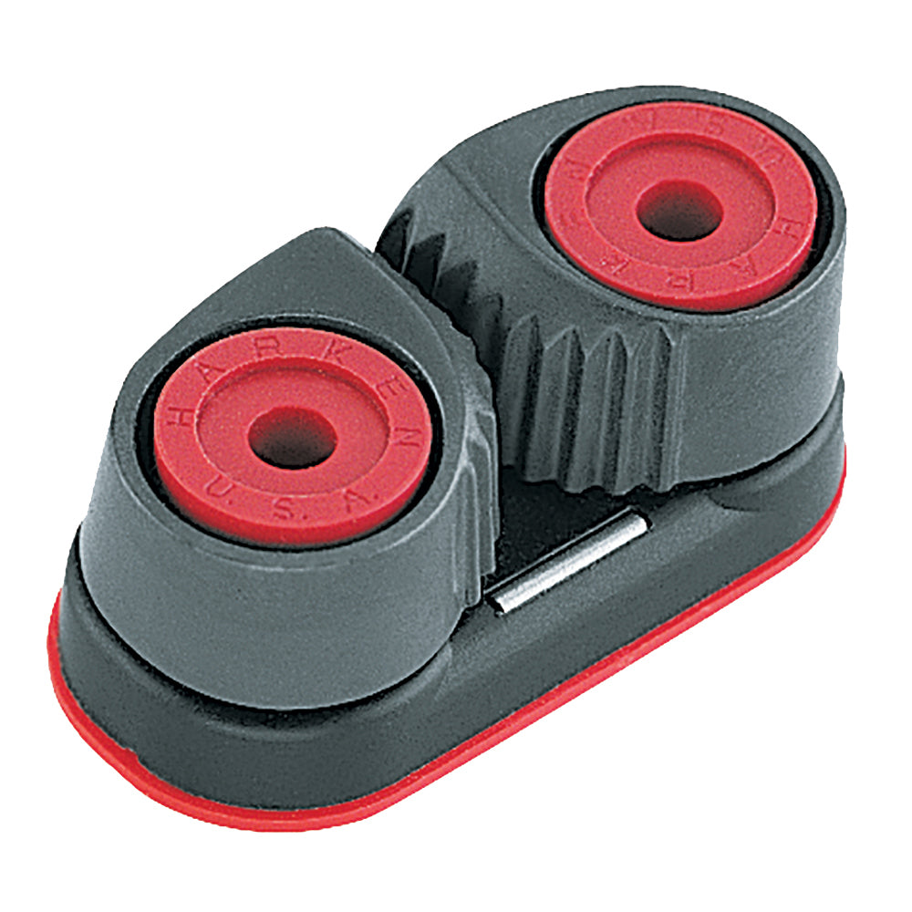 Harken Micro Cam-Matic aluminum cleat for sailing hardware, shown in close-up with polished metal finish and mounting holes.