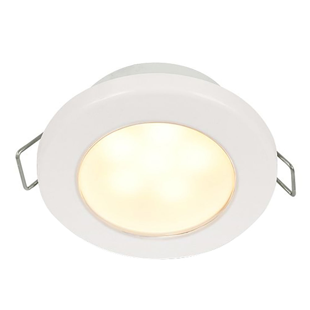 Hella Marine EuroLED 75 3-inch round down light with white plastic rim, warm white LED, spring mount, 12V marine dome/down light