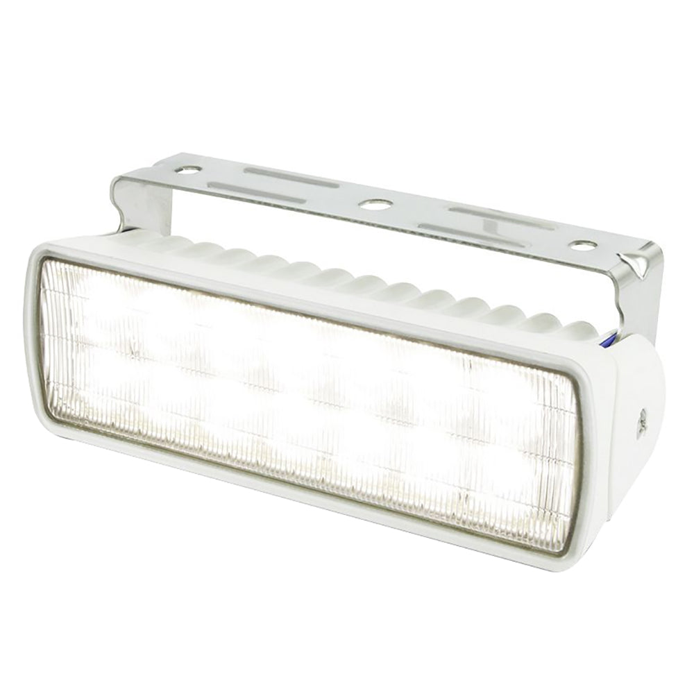 Hella Marine Sea Hawk-XLR LED floodlight with white housing, white LED, and spreader light design for marine illumination.