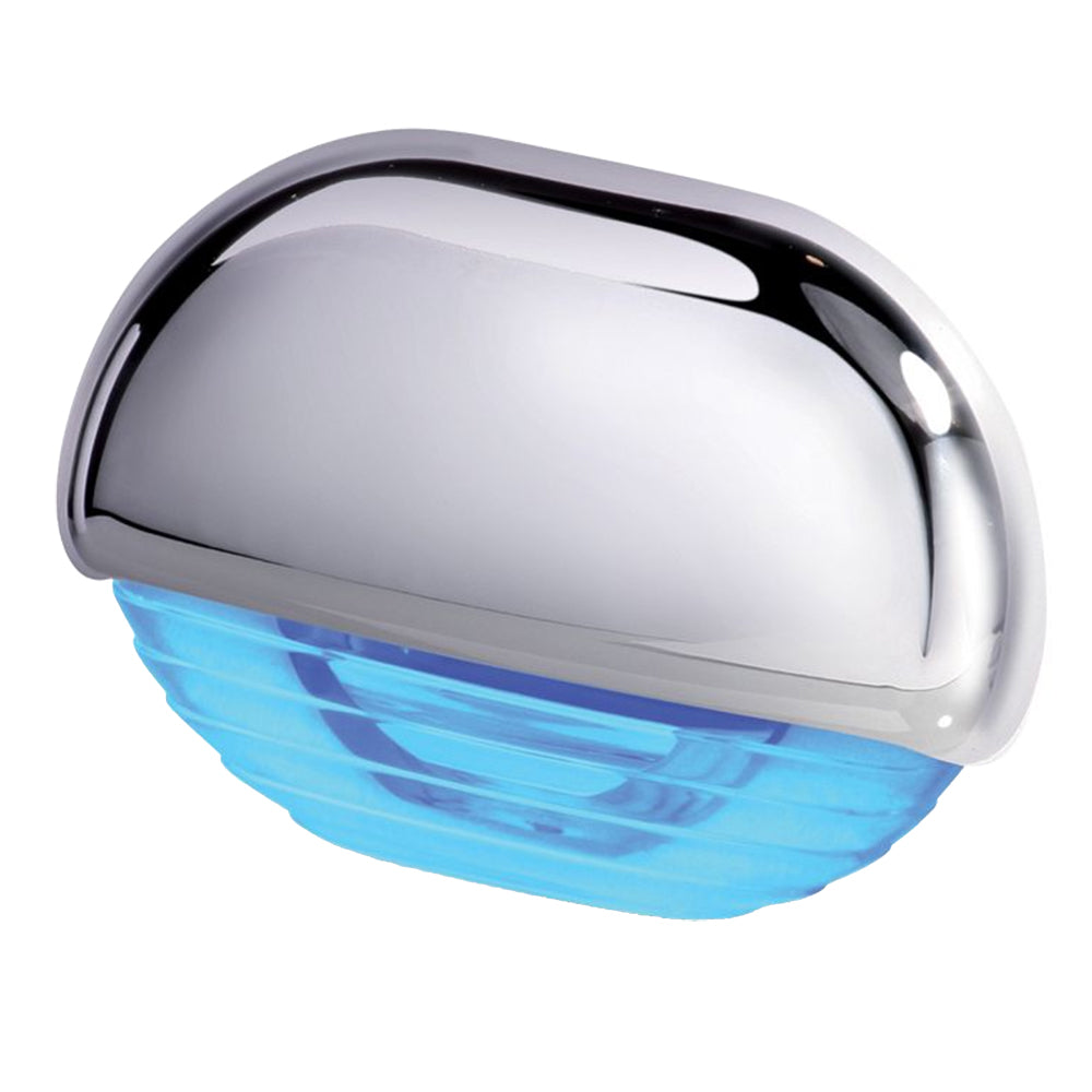 Hella Marine Easy Fit Step Lamp with blue chrome cap, interior courtesy light for marine vessels, compact and stylish design.