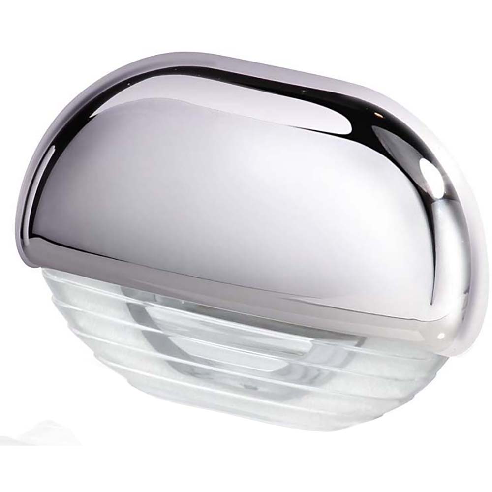 Hella Marine White LED Easy Fit Step Lamp with chrome cap, interior courtesy light for marine vessels.