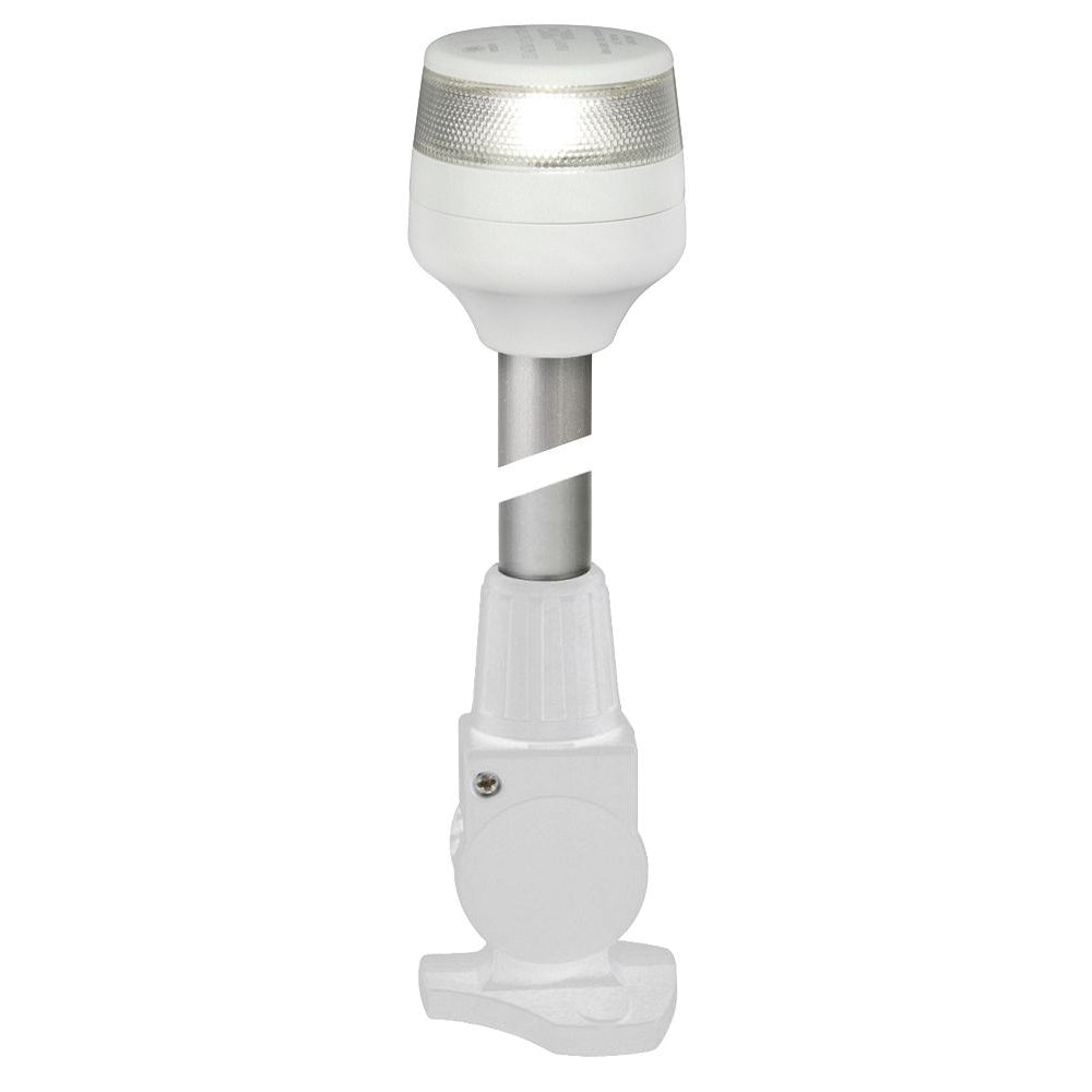 Hella Marine NaviLED 360 Compact navigation light with white lens, 12-inch fold-down base, suitable for marine vessels.