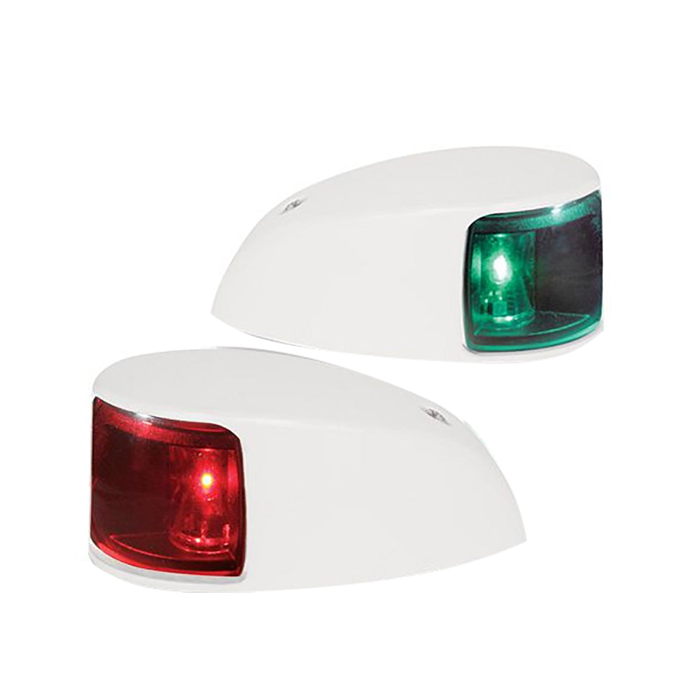 Hella Marine NaviLED deck mount navigation lights with white housing and colored lenses for port and starboard, 2 nautical mile visibility