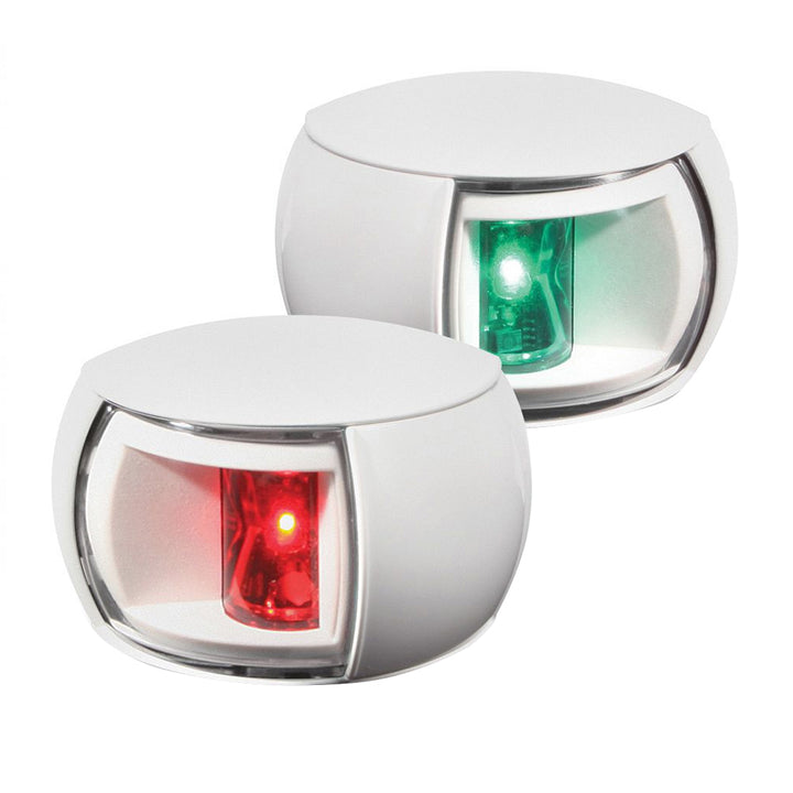 Hella Marine NaviLED port and starboard navigation lights with clear lenses and white housing, rated for 2 nautical miles.