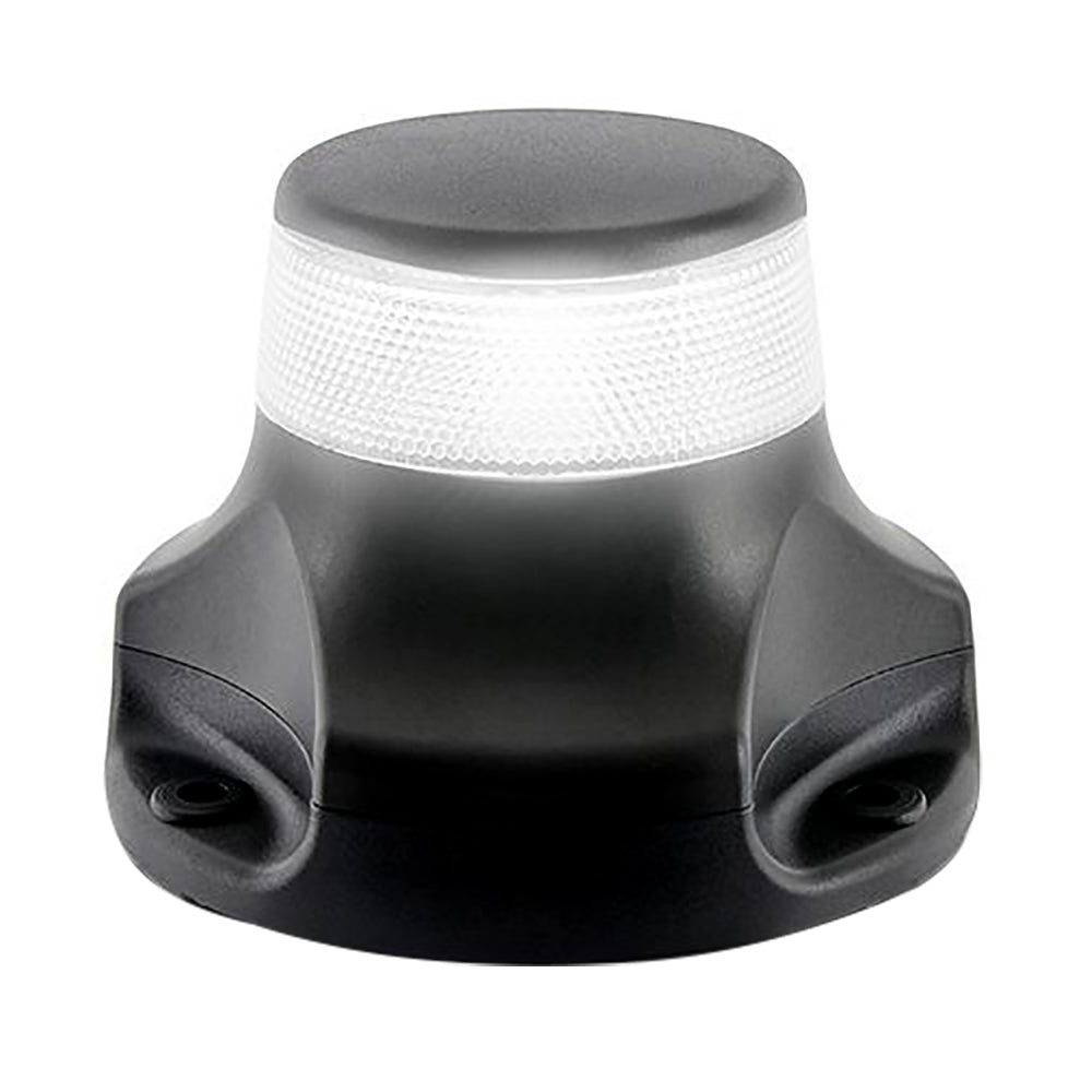 Hella Marine NaviLED PRO 360 navigation light in black housing, white surface mount, designed for all-round visibility on vessels.