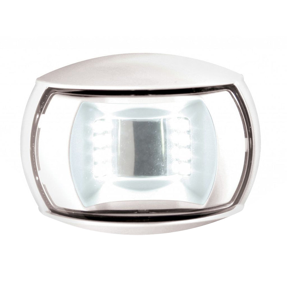 Hella Marine NaviLED stern navigation lamp with white housing, 2 nautical mile visibility, designed for marine navigation.