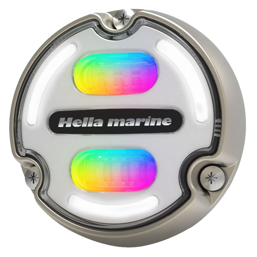 Projecteur sous-marin Hella Marine Apelo A2 RGB - 3 000 lumens - Boîtier bronze - Lentille blanche avec éclairage périphérique