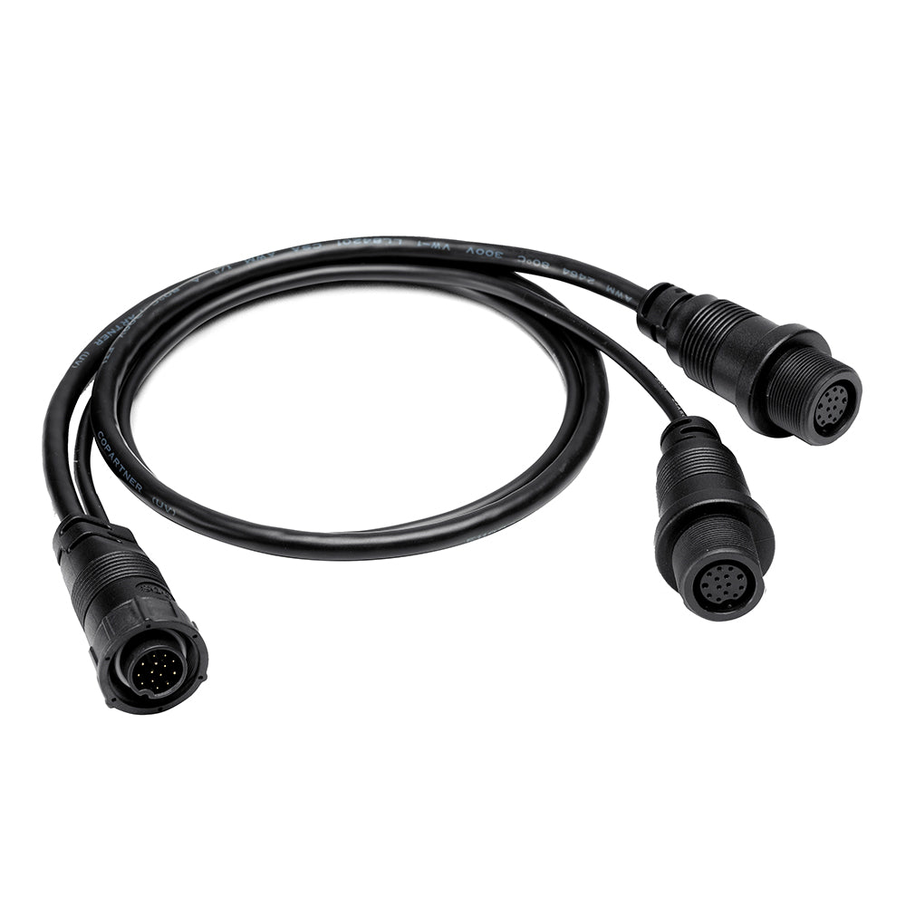 Humminbird 14 M SILR Y splitter cable for SOLIX and APEX side imaging, showing the cable with connectors for accessories.