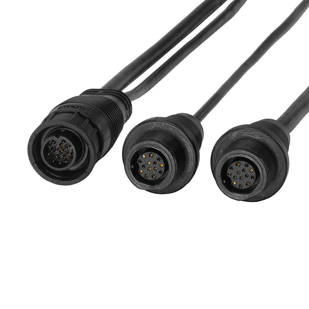 Humminbird 14 M SILR Y splitter cable for SOLIX and APEX side imaging, showing the cable with connectors and branding.