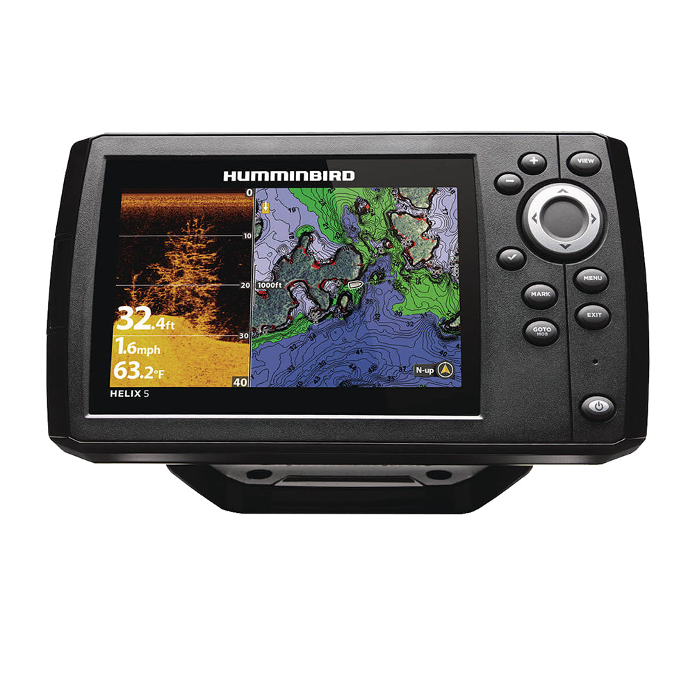 Humminbird HELIX 5 CHIRP DI GPS G3 fishfinder combo with display screen and control buttons for boat navigation and fish detection.