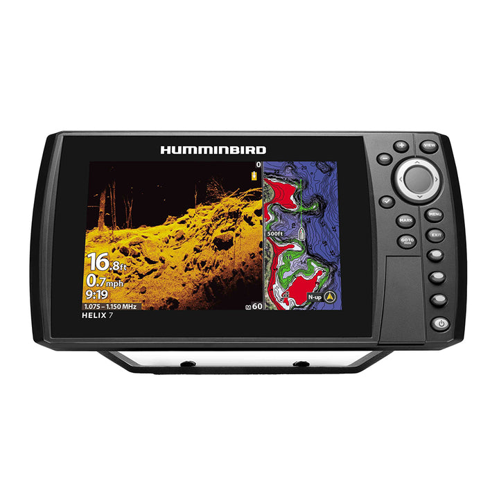 Humminbird HELIX 7 CHIRP MEGA DI GPS fishfinder combo with high-resolution display and sonar technology for fishing navigation.
