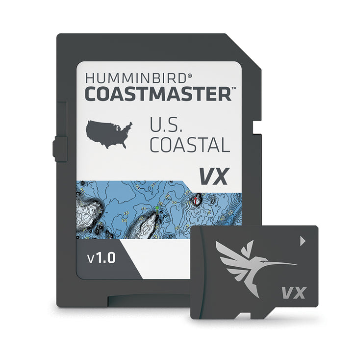 Humminbird Coastmaster Chart map display showing detailed navigational waterway information and coastal features.