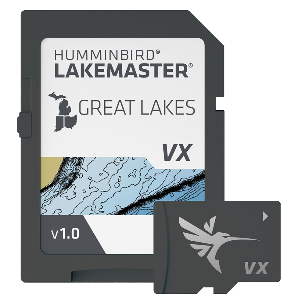 Humminbird LakeMaster VX Great Lakes map card for fish finders, detailed lake navigation and mapping imagery.