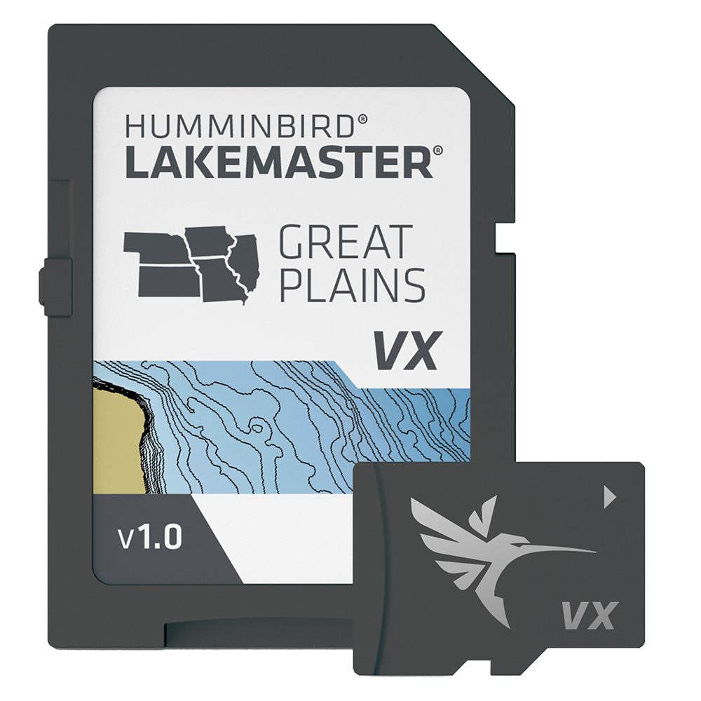 Humminbird LakeMaster VX Great Plains map card showing detailed lake and terrain features for freshwater fishing navigation.