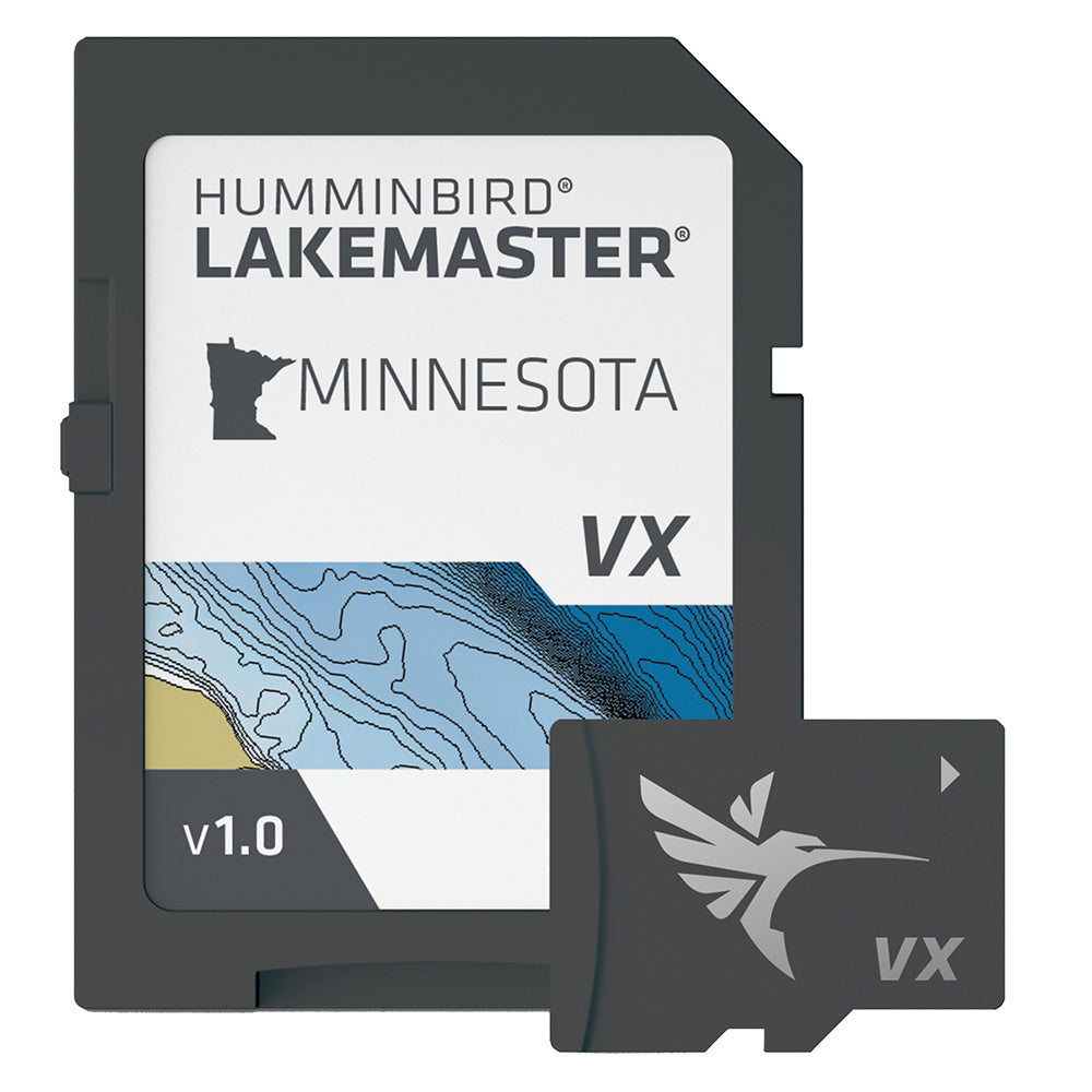 Humminbird LakeMaster VX Minnesota map card for fish finder, showing detailed lake contours and underwater features