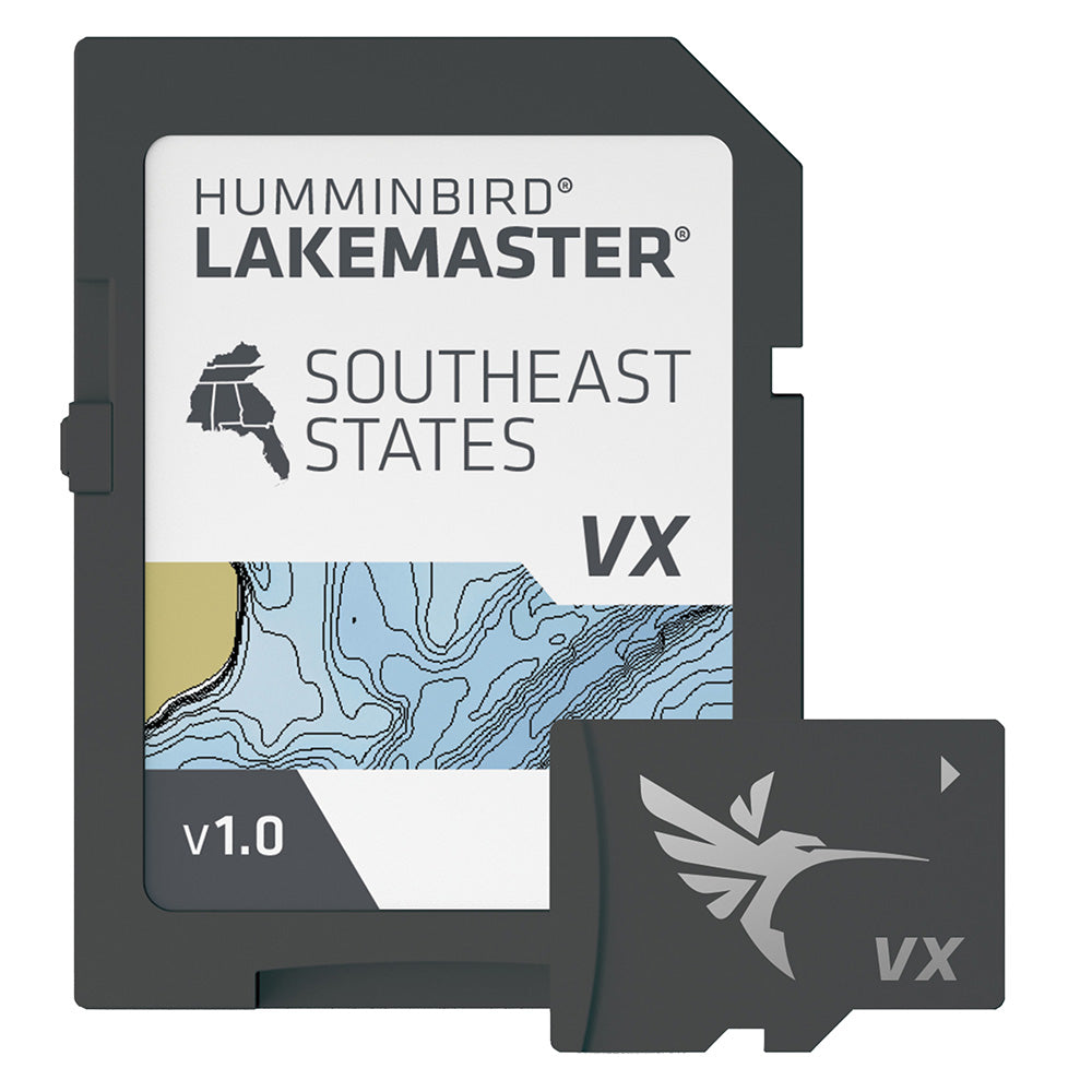 Humminbird LakeMaster VX Southeast States map card for fish finder, featuring detailed lake charts for southeastern US waterways.