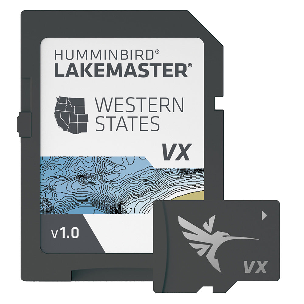 Humminbird LakeMaster VX Western States map card for fish finder displays, detailed lake maps for Western US regions.
