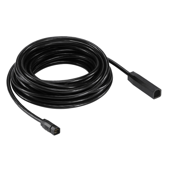 Humminbird EC M30 transducer extension cable for fish finders, 30 feet long, in black with connectors and wiring visible.