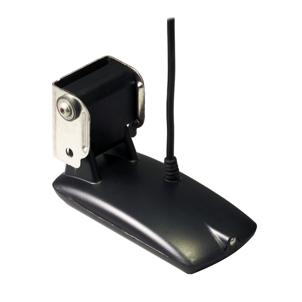 Humminbird XHS-9-HDSI-180T TM transducer for fish finders, showing the device mounted on a boat hull.
