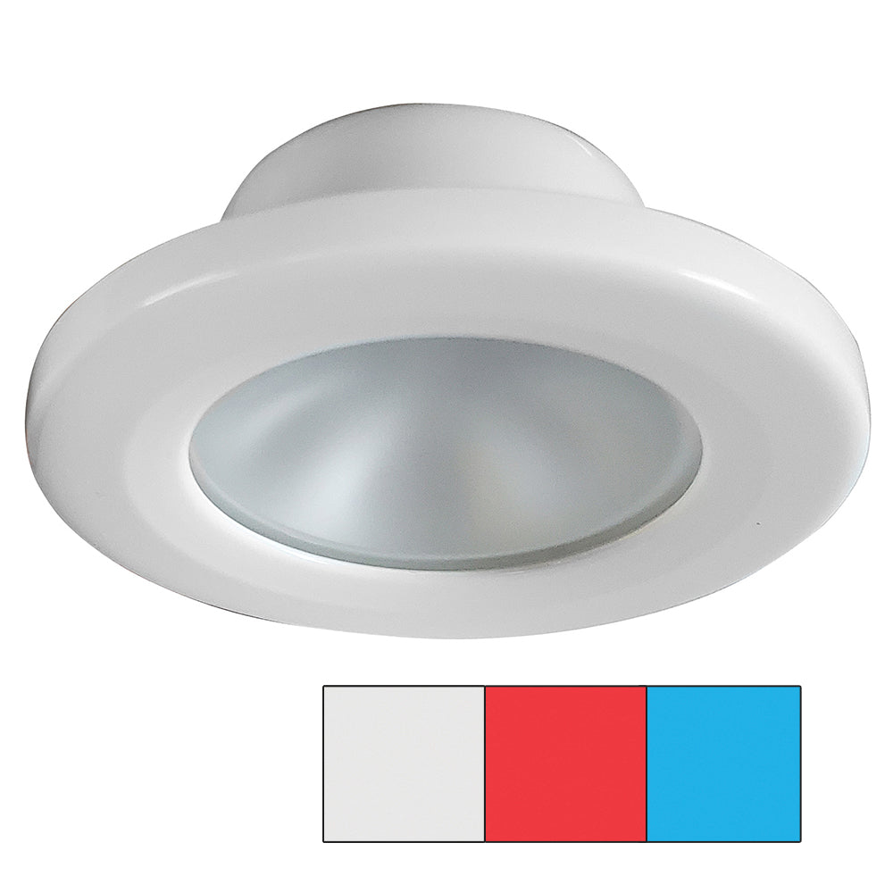 i2Systems Apeiron A3120 screw mount dome light in red, cool white, and blue with a white finish, designed for versatile interior lighting.