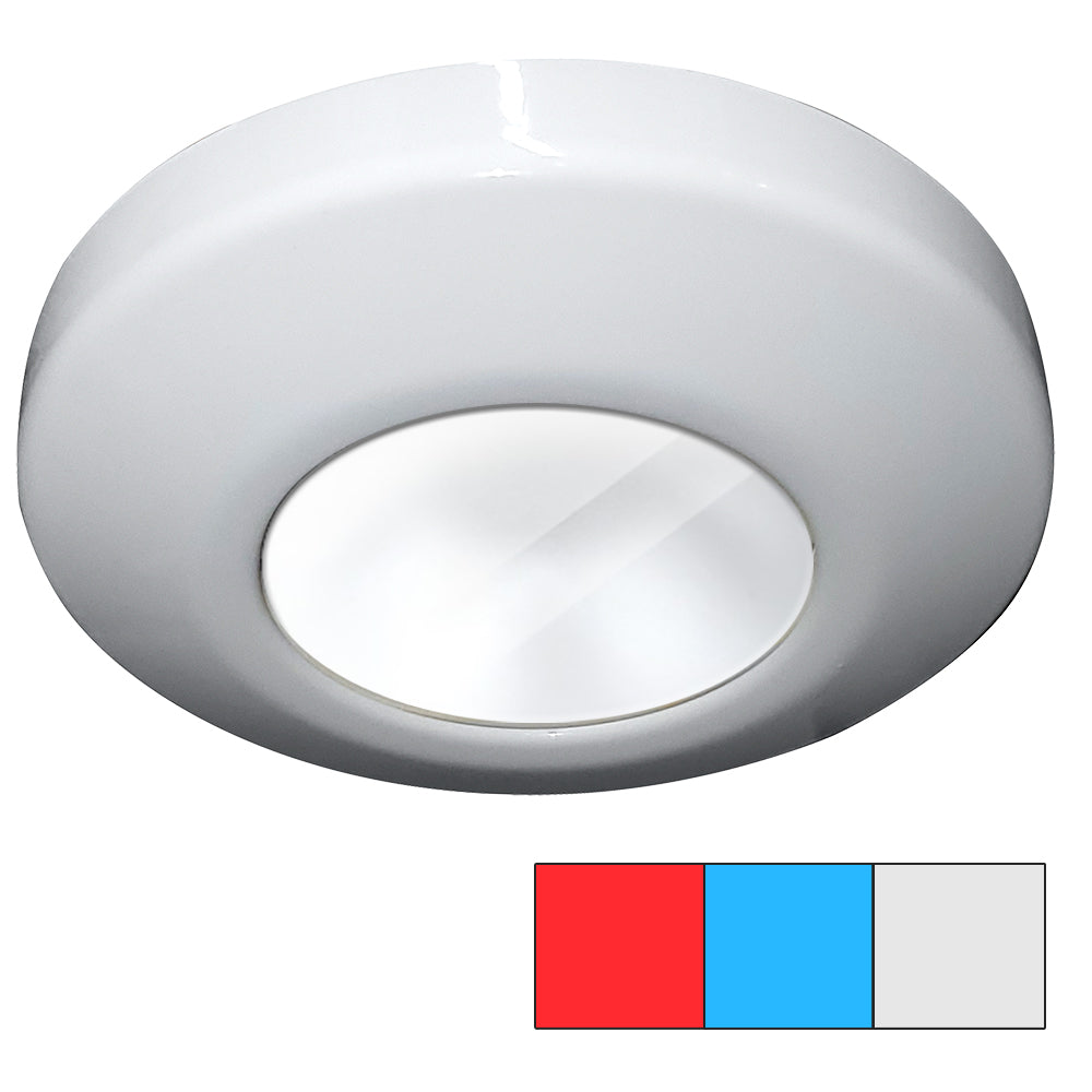 i2Systems Profile P1120 Tri-Light surface dome light with red, cool white, and blue LEDs in a white finish.