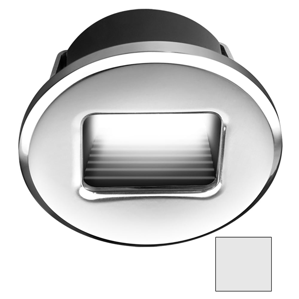 I2Systems Ember E1150Z interior courtesy light in polished chrome, round shape, emitting cool white light.