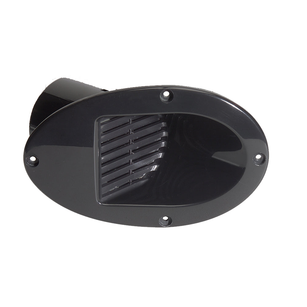 Black Marine Hull Mount Horn by Innovative Lighting, designed for boats, shown mounted on a vessel in this image.