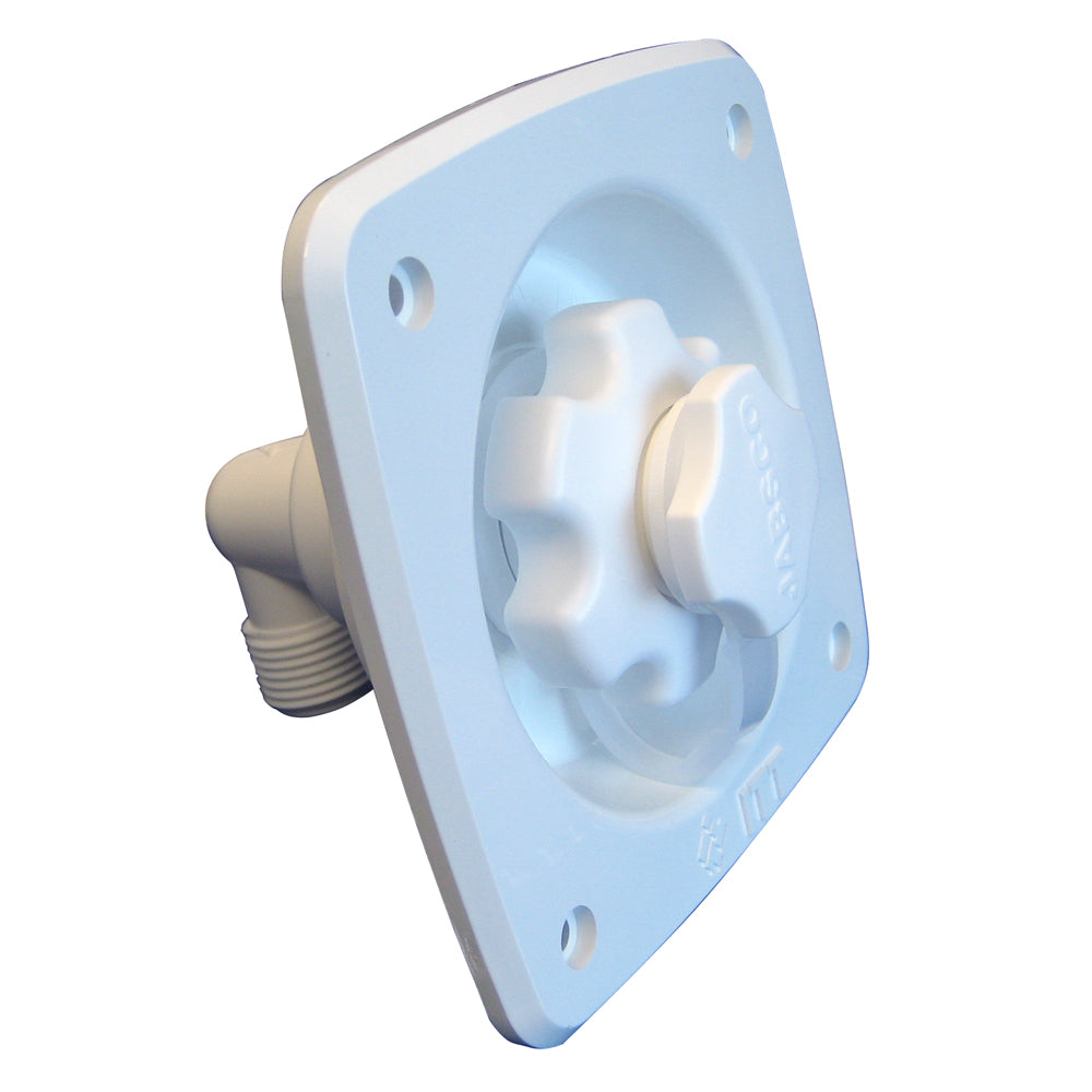 Jabsco flush mount water pressure regulator in white, designed for accessories, with 45psi pressure setting.