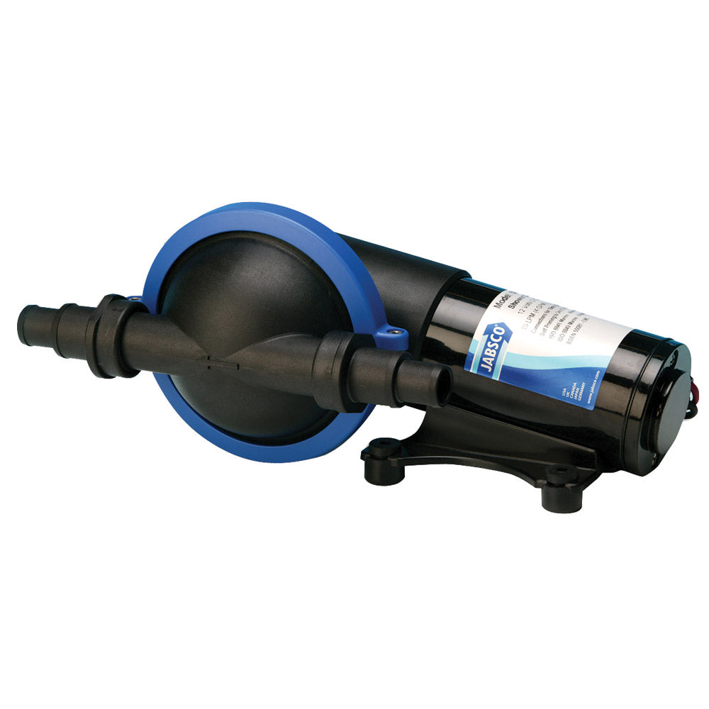 Jabsco filterless Bilger sink and shower drain pump, compact bilge pump for efficient water removal in marine applications.
