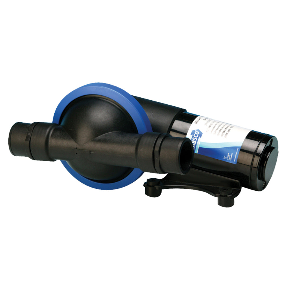Jabsco Fish Box Evacuation Pump, 24VDC diaphragm bilge pump with 1.5-inch fittings, designed for marine fish box drainage.