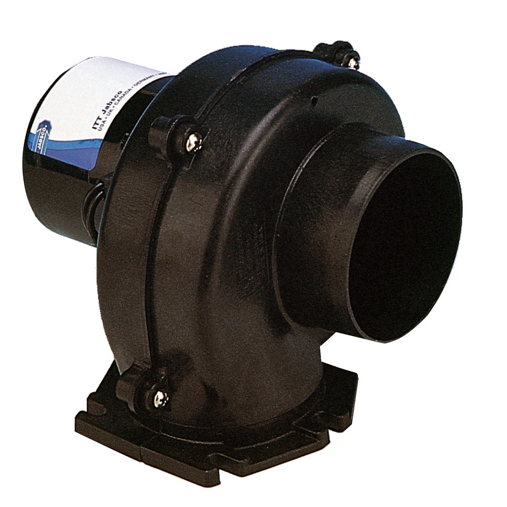 Jabsco 3-inch flangemount blower with 105 CFM airflow, 12V electric blower for marine or industrial ventilation.