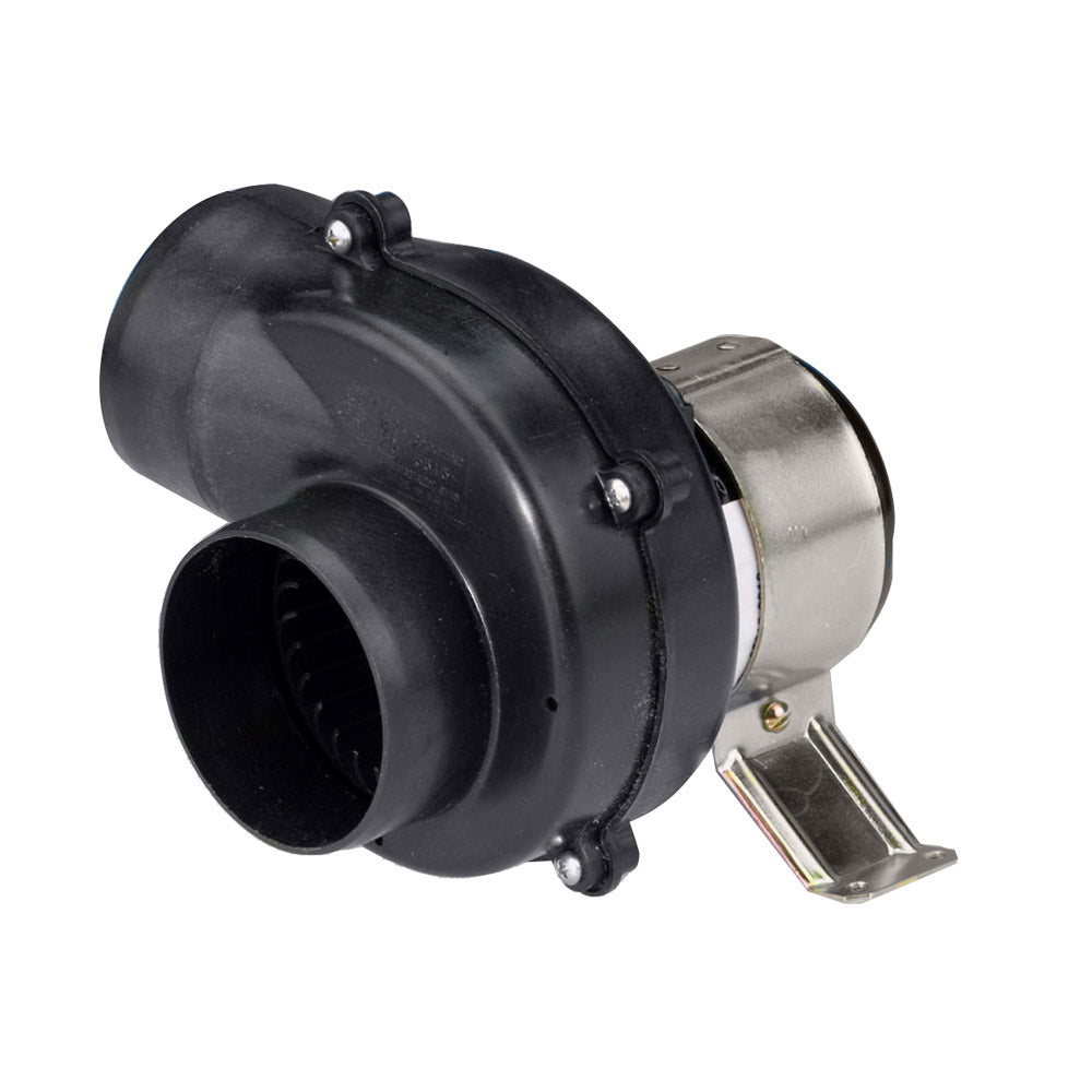 Jabsco 3-inch Flexmount Blower with 105 CFM airflow, 12V electric motor, for marine or ventilation applications.