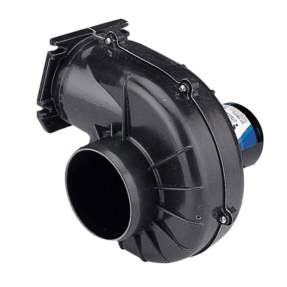 Jabsco 4-inch flangemount blower with 250 CFM capacity, 24V, shown with mounting flange and electrical connections.