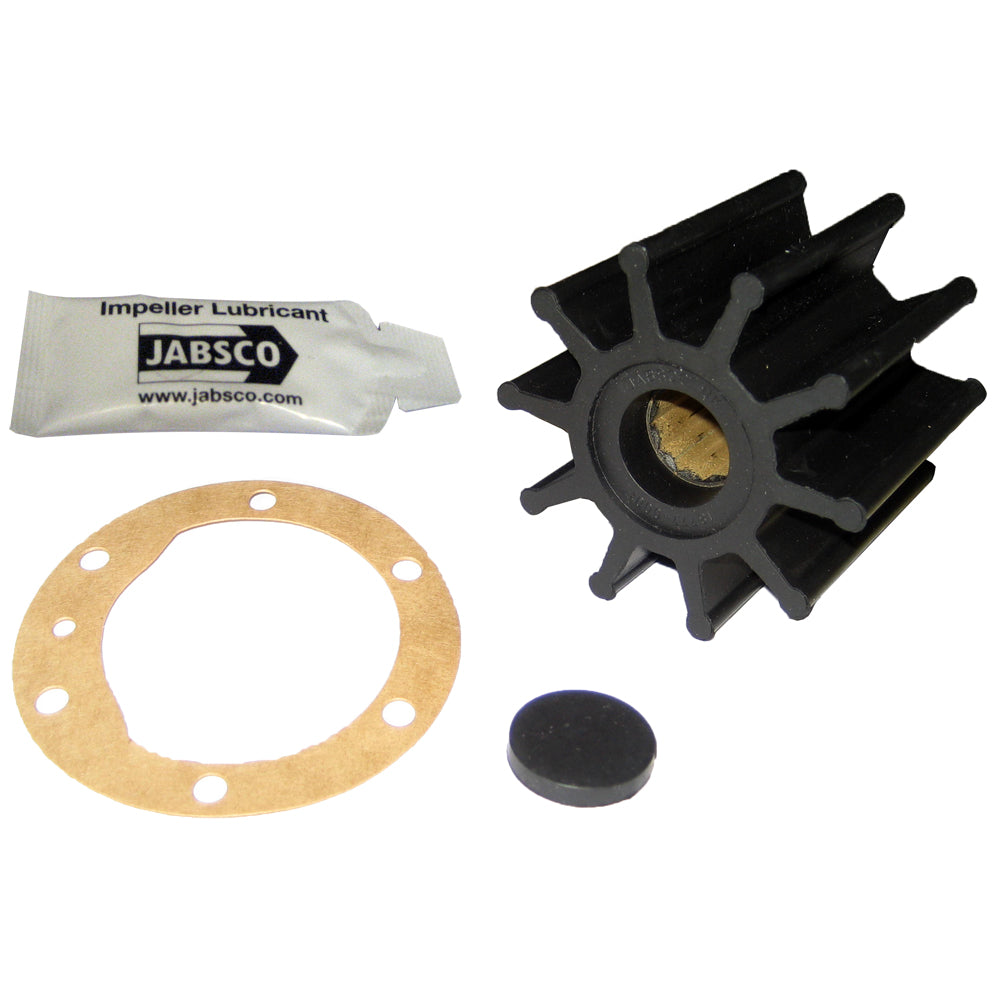 Jabsco 10-blade neoprene impeller kit for 2-1/4 inch pumps, featuring durable rubber blades for marine or industrial use.