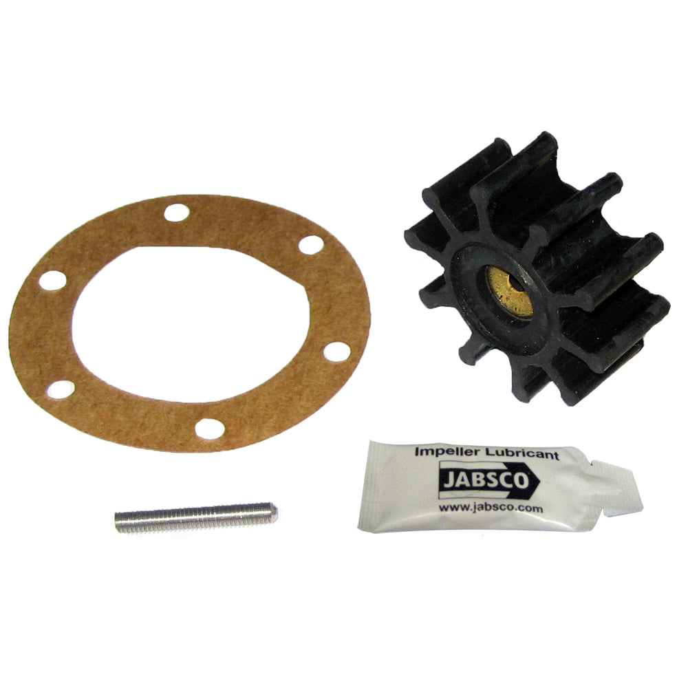 Jabsco 10-blade neoprene impeller kit for 2-inch diameter pumps with pin drive insert, suitable for marine and industrial applications.