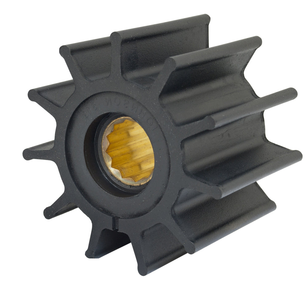 Jabsco 12-blade neoprene impeller kit with brass insert and spline drive for 3-inch diameter pumps.