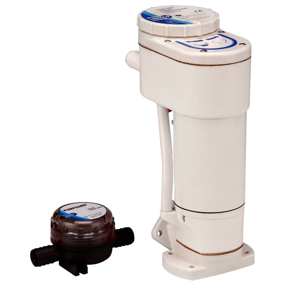 Jabsco 12V Electric Conversion Kit for marine sanitation systems, showing components and wiring for easy installation.