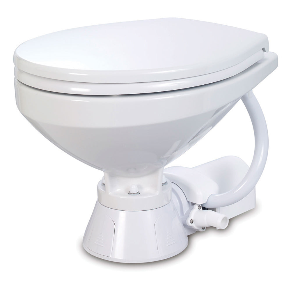 Jabsco electric marine toilet with regular bowl and soft-close lid, 12V marine sanitation fixture for boats.