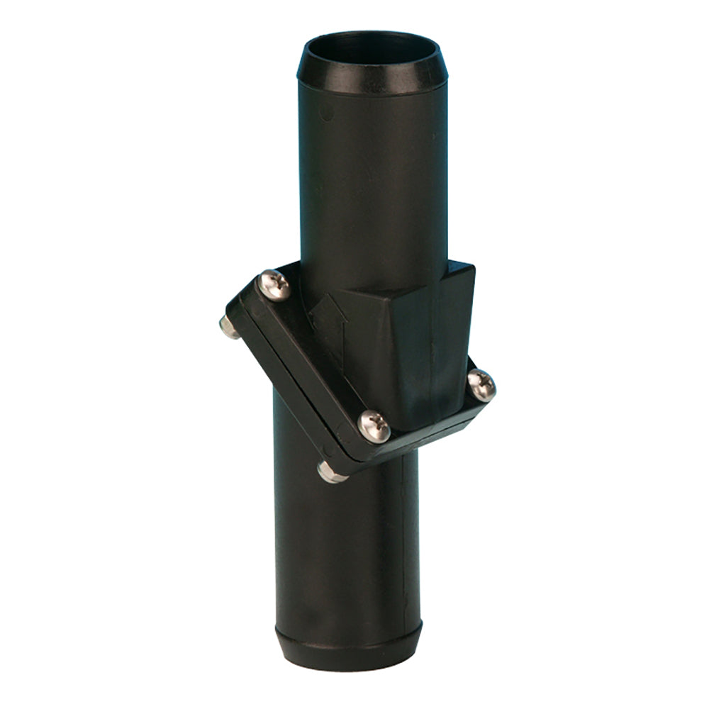 Jabsco 1-1/2 inch marine sanitation in-line non-return check valve installed on a boat's plumbing system.