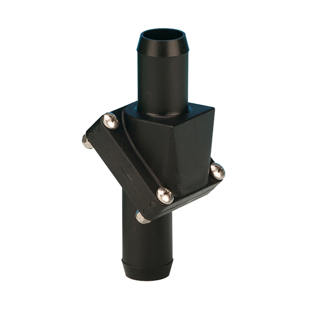 Jabsco 1-inch marine sanitation in-line non-return check valve installed in a marine plumbing system