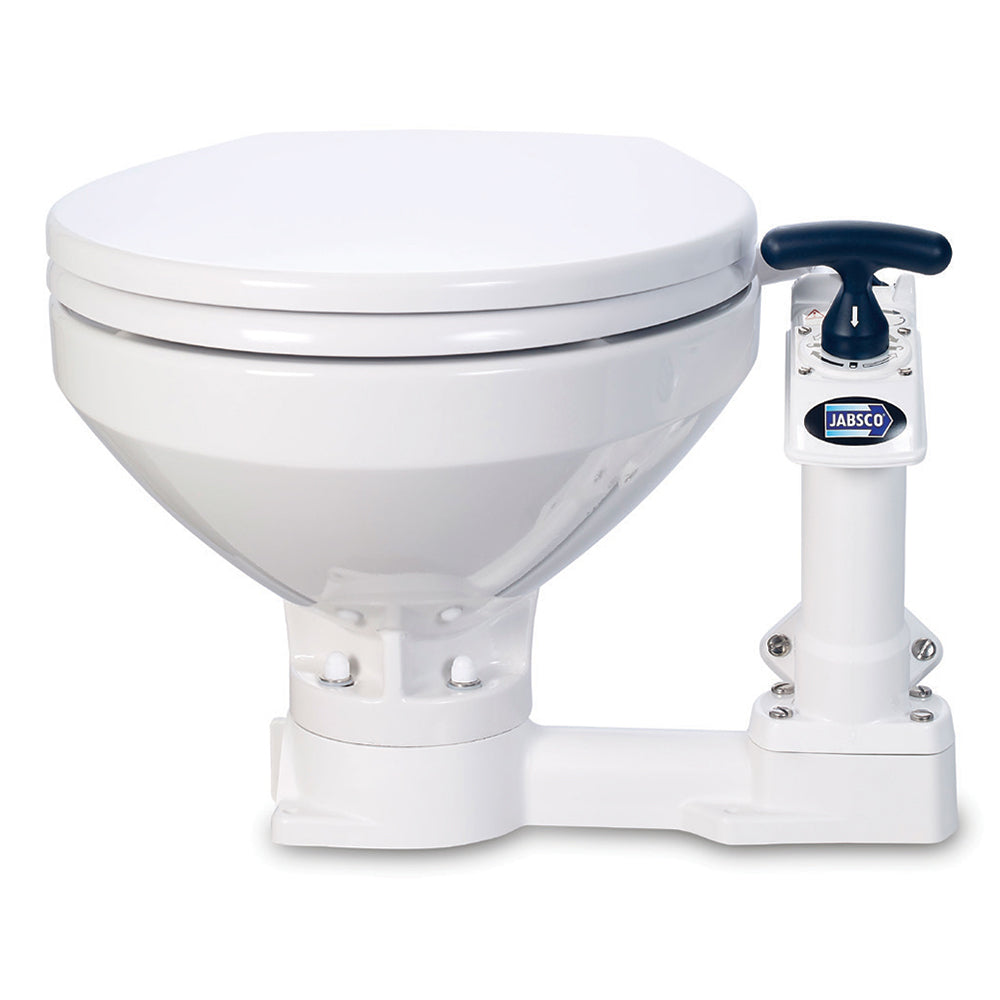 Jabsco Manual Marine Toilet with compact bowl, marine sanitation product designed for efficient onboard use