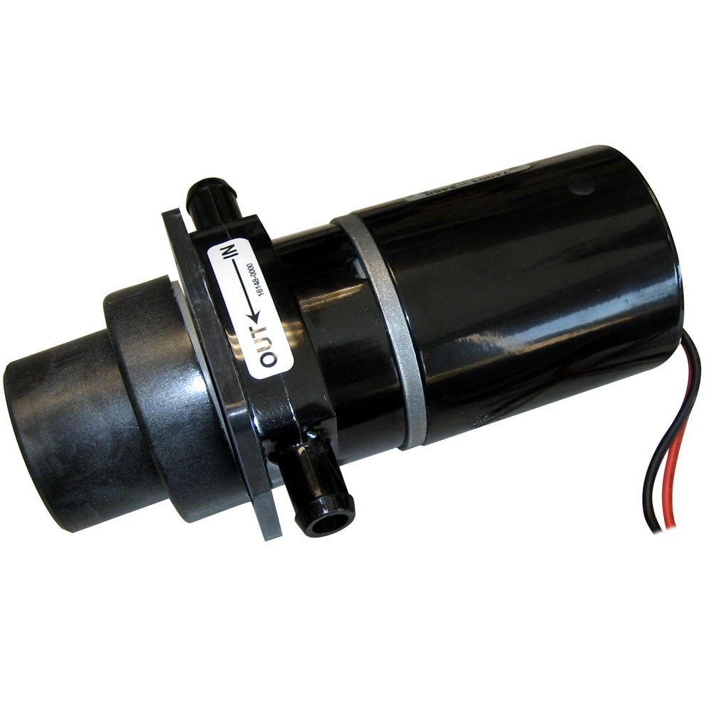 Jabsco motor and pump assembly for 37010 series electric marine toilets, showing the compact marine sanitation equipment.