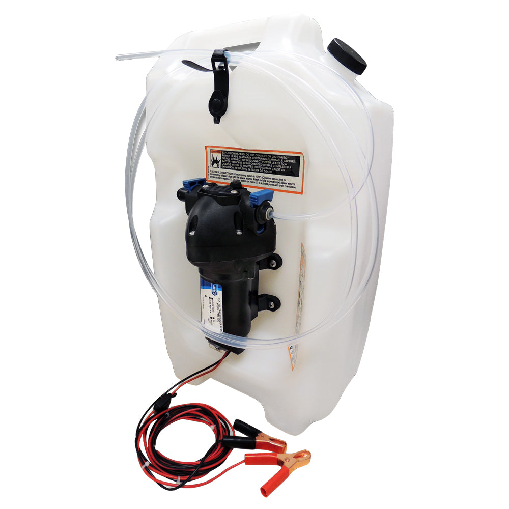 Jabsco Flat Tank Oil Changer System with 3.5-gallon tank and 12V transfer pump for efficient oil transfer and maintenance.