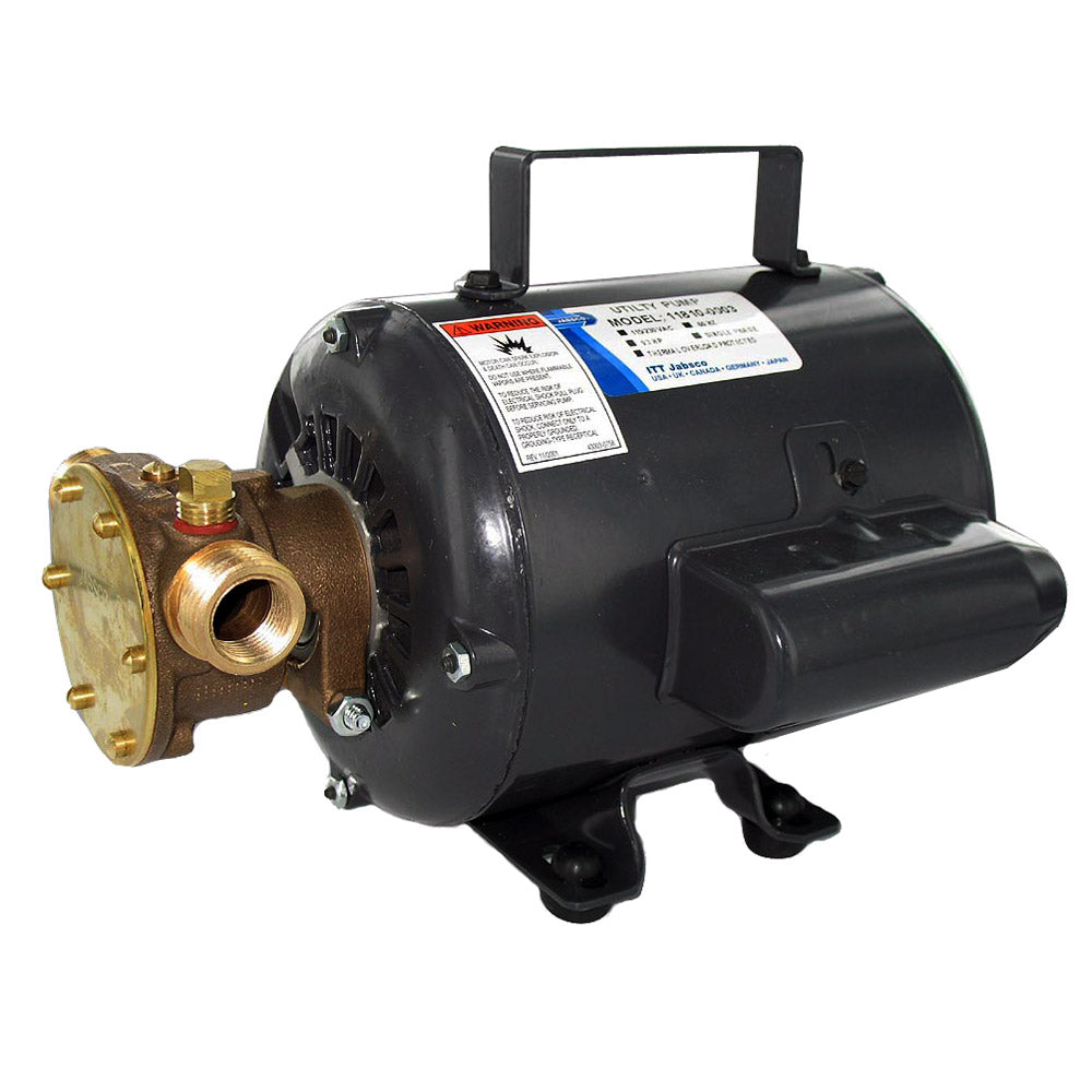 Jabsco bronze AC motor washdown pump unit with 115V electric motor, designed for pressure and water transfer applications.