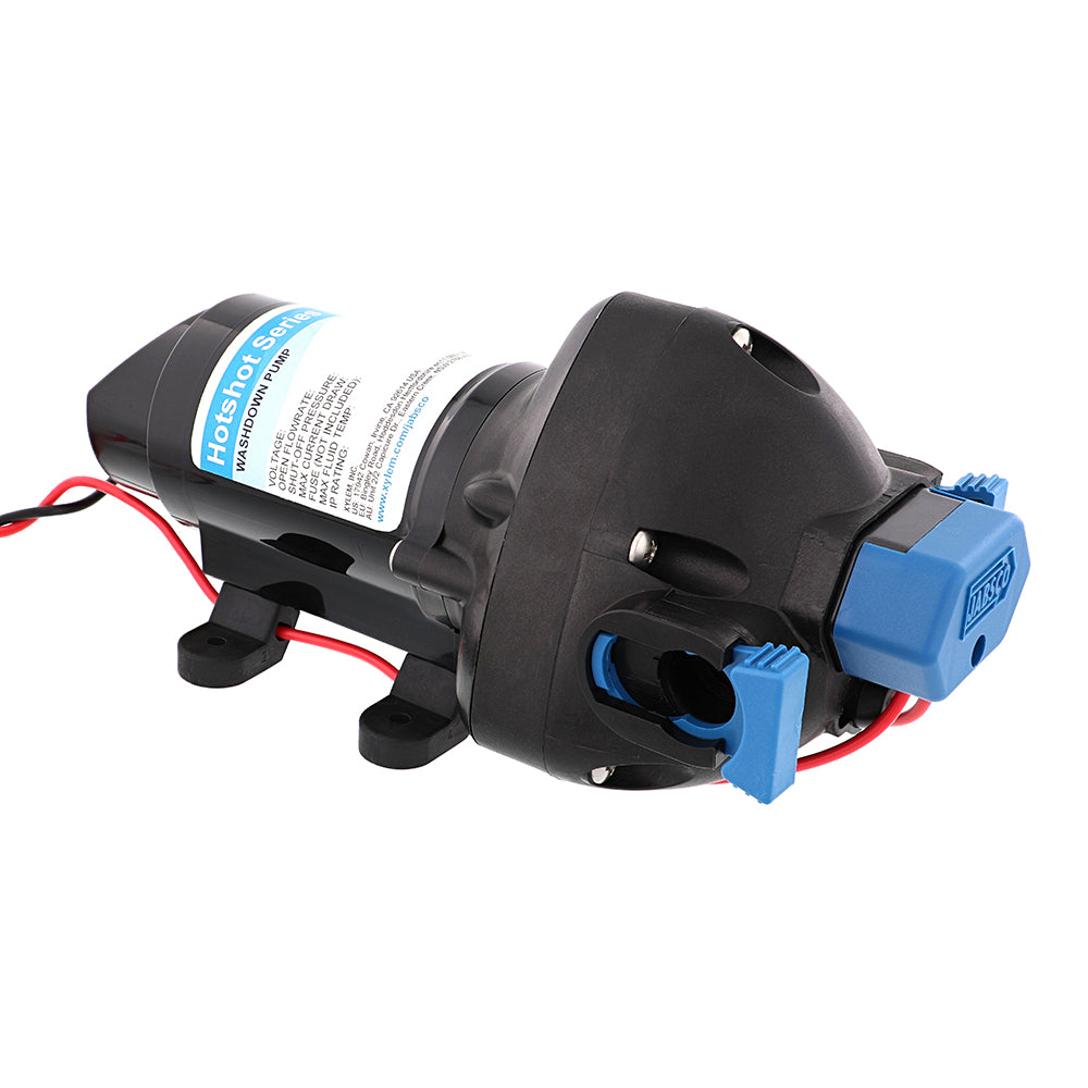 Jabsco HotShot 3 12V washdown pump with 3 GPM flow and 50 PSI, compact pressure pump for marine or industrial use.