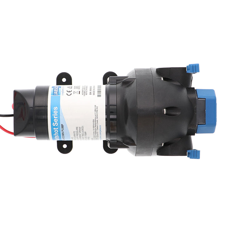 Jabsco HotShot 3 12V washdown pump with 3 GPM flow and 50 PSI pressure, ideal for pressure washing and marine applications.